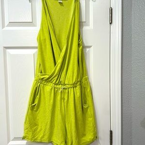 Neon yellow breathe-on cross-front v neck romper 3.5 inseam